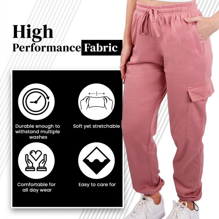 SPXTREME [2 Pack] Women's Sweatpants Cargo Jogger Casual Lounge Fleece Pants Adjustable Length, Sizes S - 2XL
