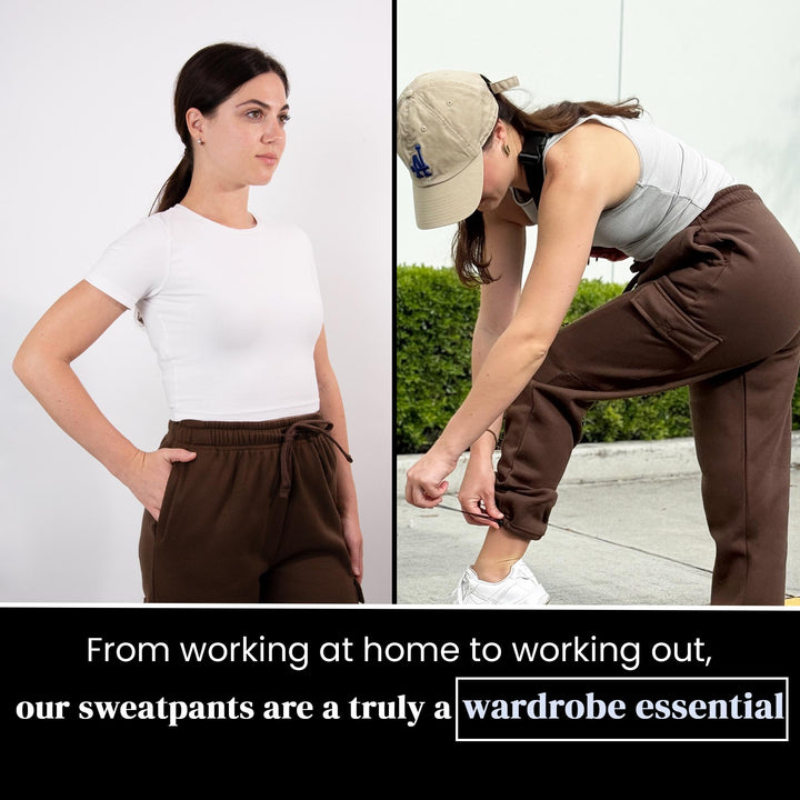SPXTREME [2 Pack] Women's Sweatpants Cargo Jogger Casual Lounge Fleece Pants Adjustable Length, Sizes S - 2XL
