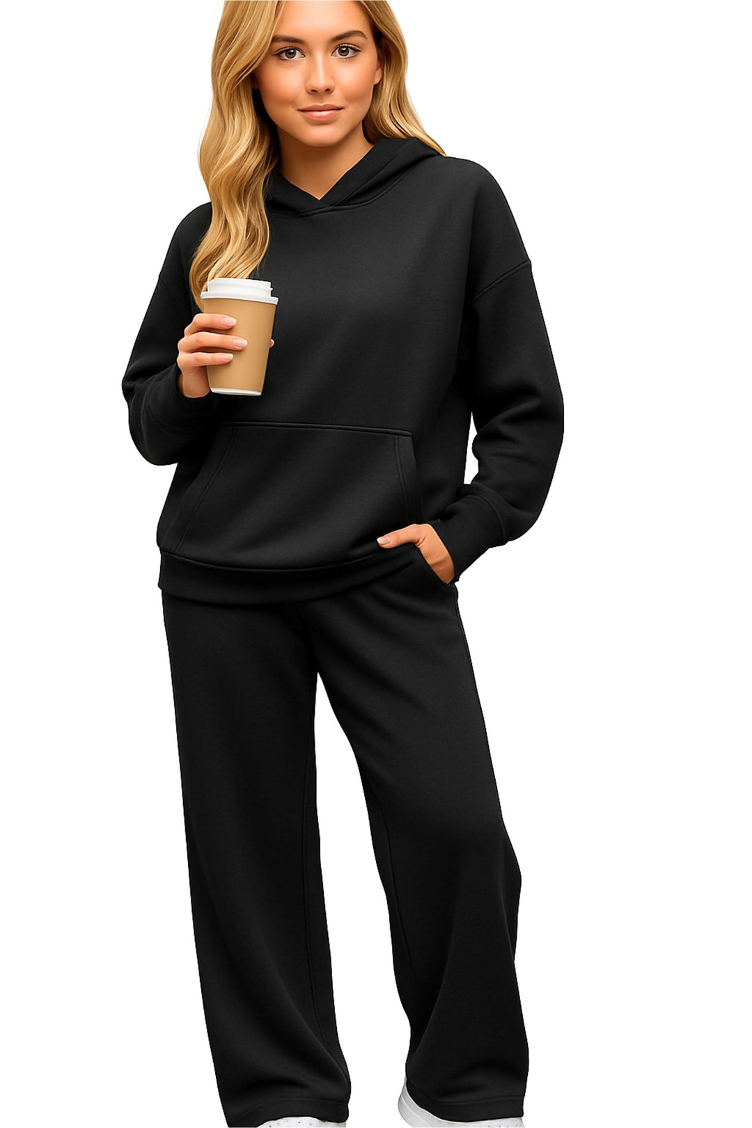 Women Oversized Tracksuit Set 2 Piece Fleece Hoodie and Wide Leg Sweatpants – Fall Winter Lounge Outfit