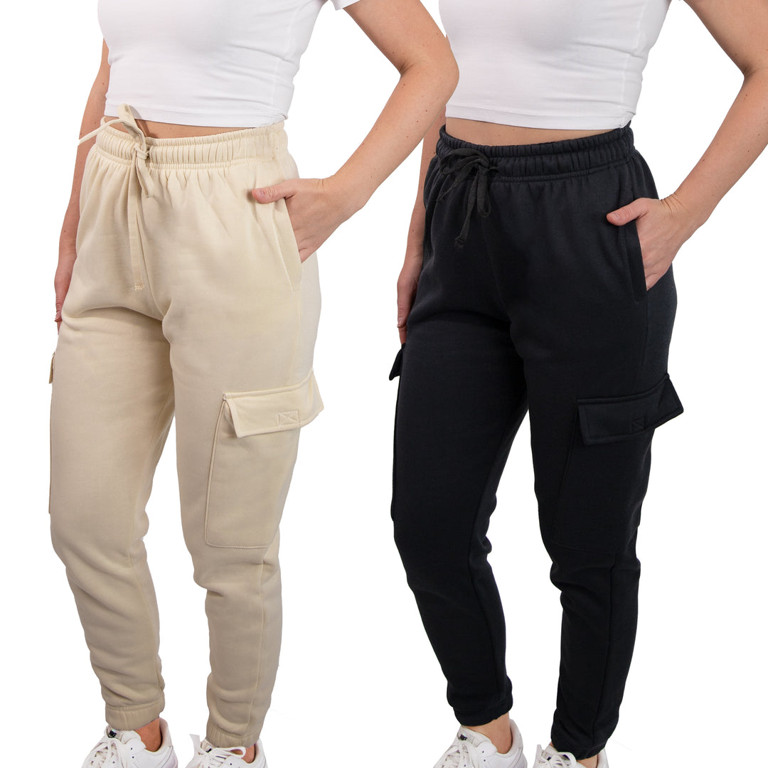 SPXTREME [2 Pack] Women's Cargo Jogger Sweatpants Casual Lounge Ultimate Comfort Soft Feel