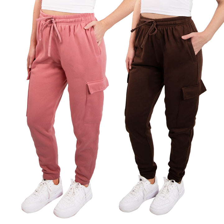 SPXTREME [2 Pack] Women's Cargo Jogger Sweatpants Casual Lounge Ultimate Comfort Soft Feel