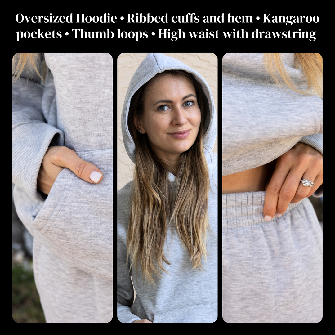 Women Oversized Tracksuit Set 2 Piece Fleece Hoodie and Wide Leg Sweatpants – Fall Winter Lounge Outfit