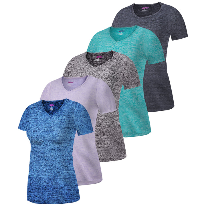 SPXTREME [5 Pack] Women’s Dry-Fit Wicking V-Neck T Shirts Activewear Running Yoga Workout Tee Top