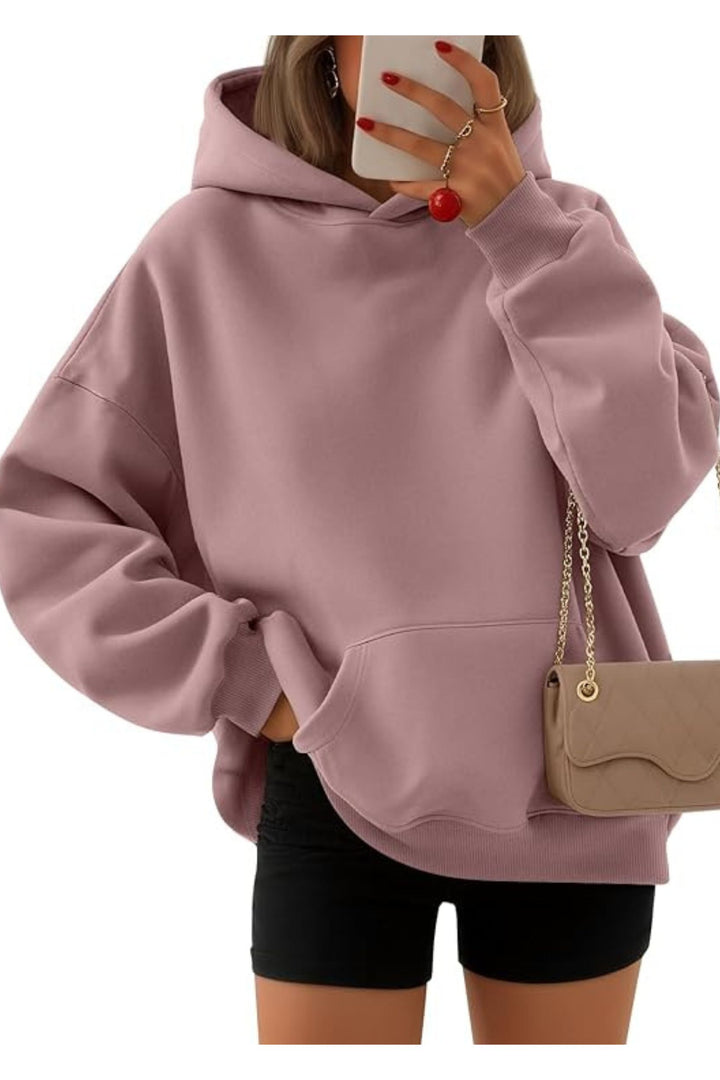 Women Oversized Hoodie Sweatshirt – Fleece Pullover for Fall Winter, Cozy Lounge Airport Travel Sweater, Soft Casual Fashion Top
