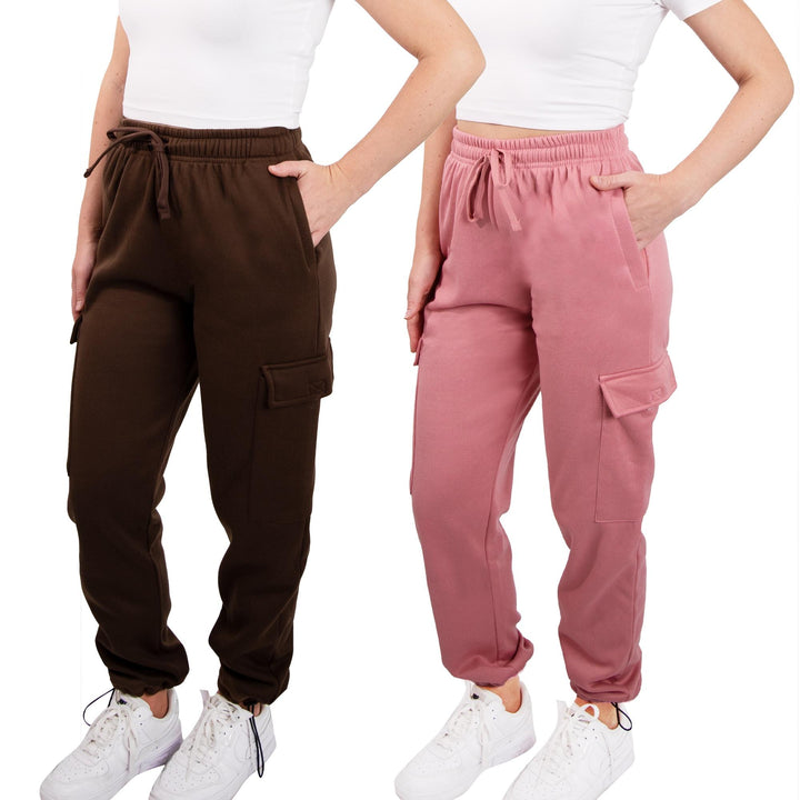 SPXTREME [2 Pack] Women's Sweatpants Cargo Jogger Casual Lounge Fleece Pants Adjustable Length, Sizes S - 2XL