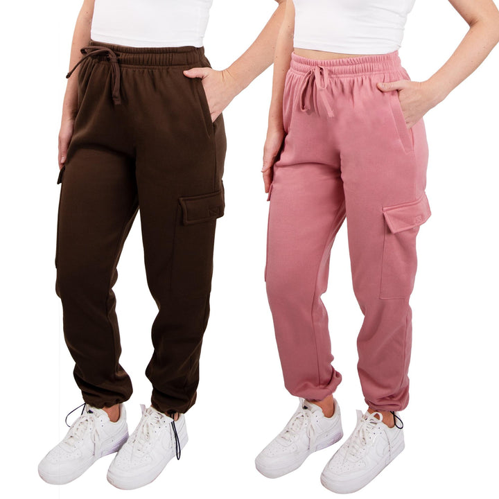 SPXTREME [2 Pack] Women's Sweatpants Cargo Jogger Casual Lounge Fleece Pants Adjustable Length, Sizes S - 2XL